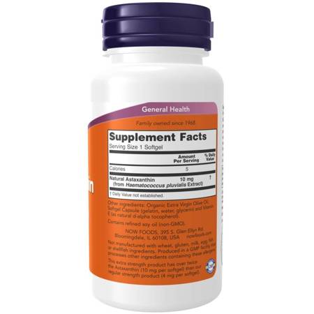 Now Foods Astaksantyna (Astaxanthin) Extra Strength 10 mg 60 kapsułek